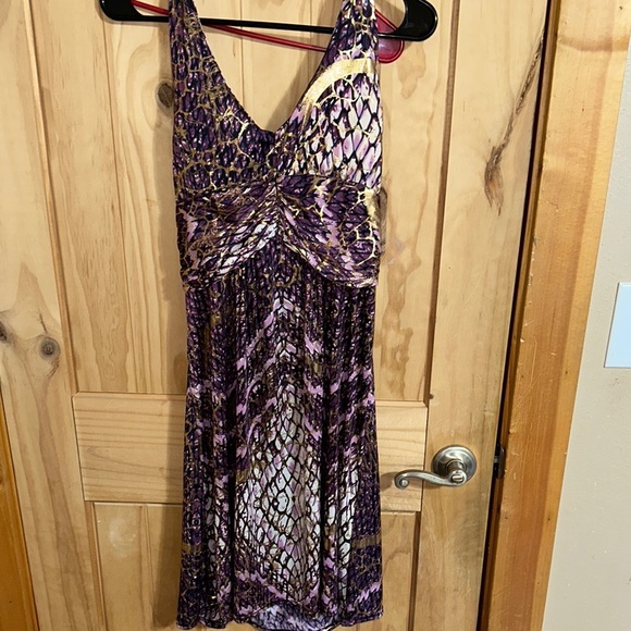 Shoreline Halterneck Purple and Gold Textured dress. - Picture 1 of 5